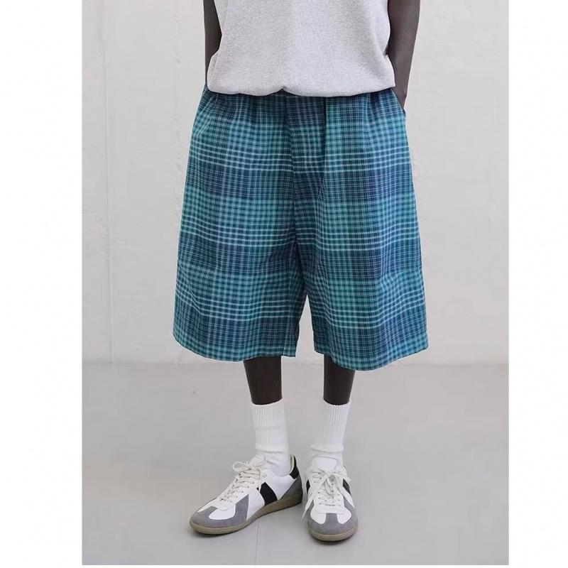 チェックパンツ 爽やかチェック柄ゆったりシルエットショートパンツ