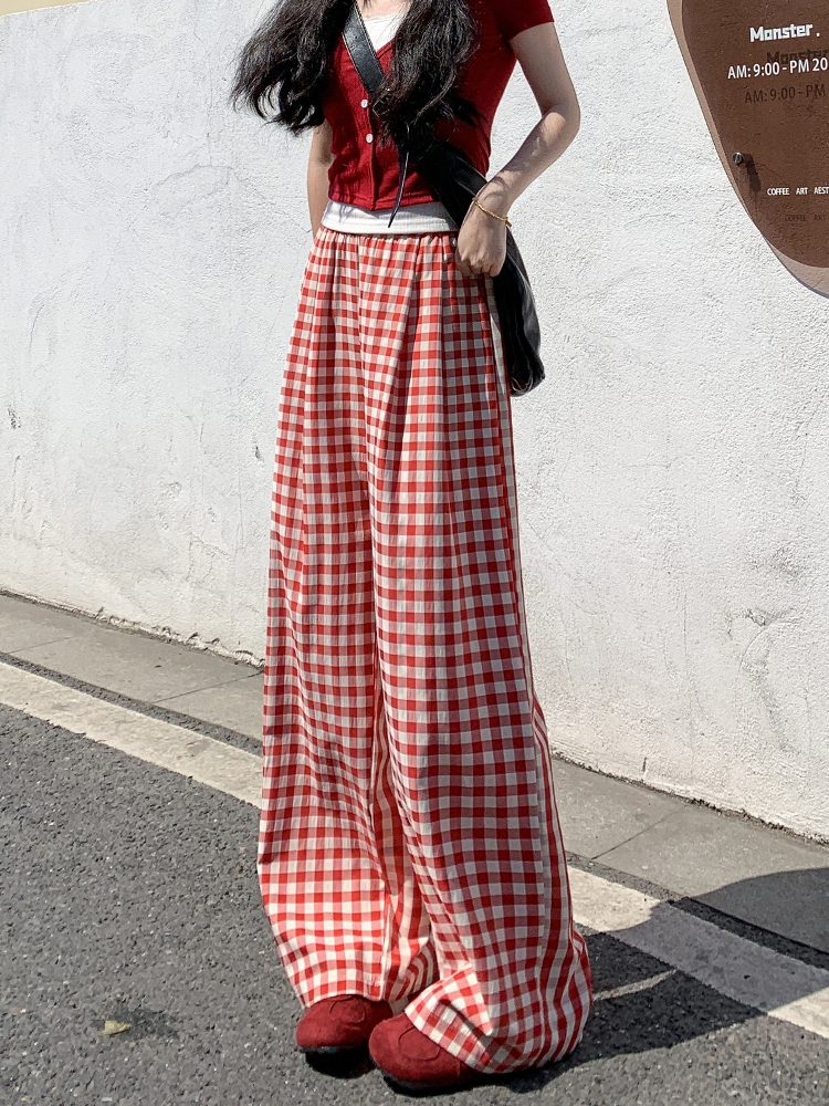チェックパンツ 格子柄ゆったりワイドパンツ
