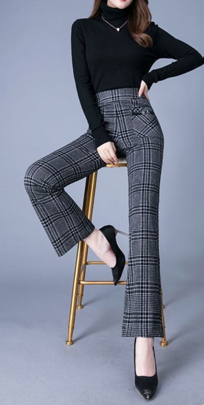 チェックパンツ スキニー 上品チェック柄ハイウエストパンツ