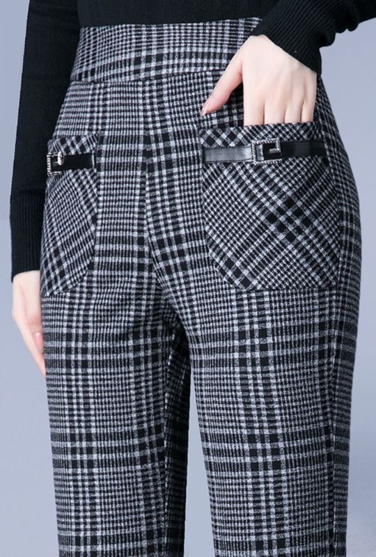 チェックパンツ スキニー 上品チェック柄ハイウエストパンツ