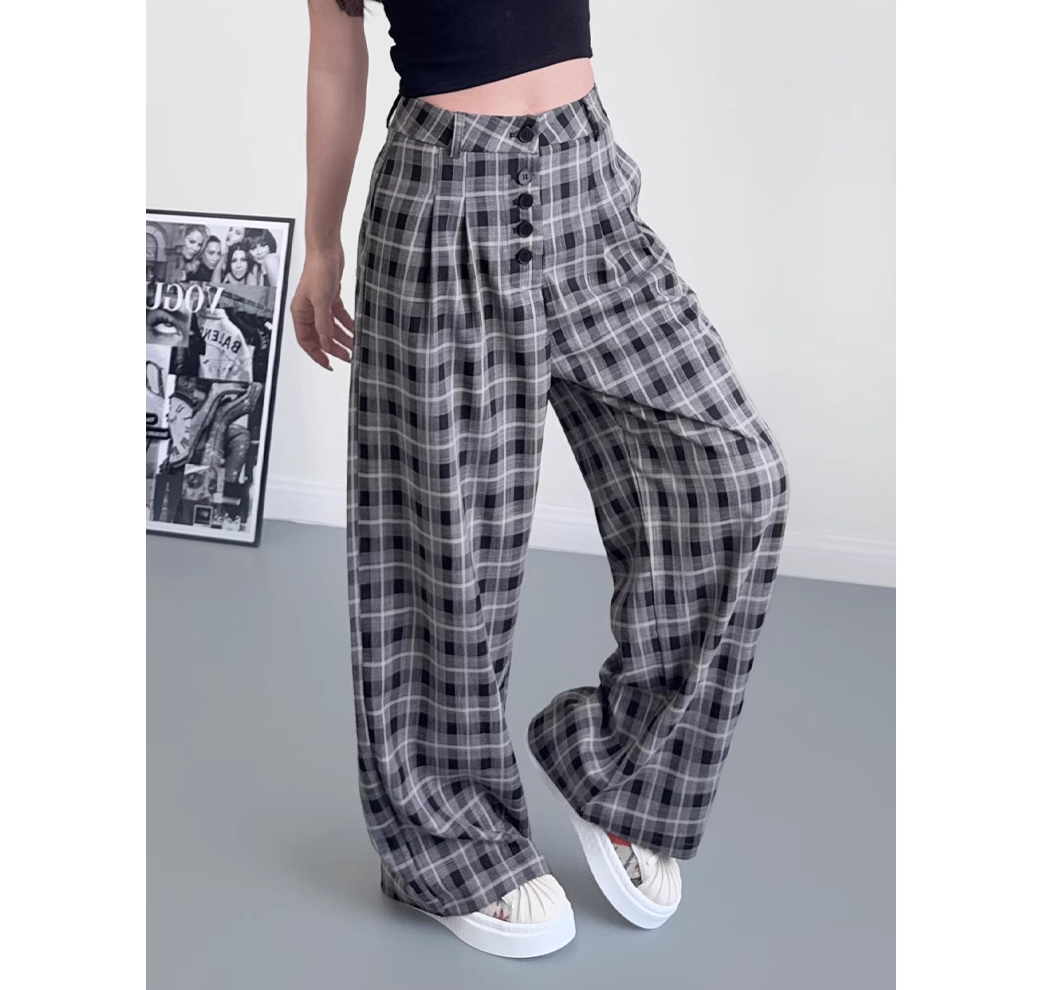 チェックパンツ ゆったりシルエット チェック柄 ワイドパンツ
