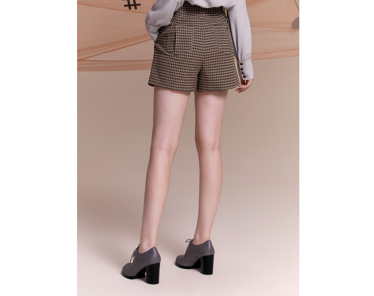 チェックパンツ チェック柄ショートパンツ 飾り鎖付き