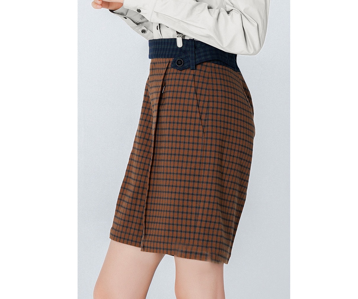 チェックパンツ レトロ風チェック柄ショートパンツ 吊りバンド付き
