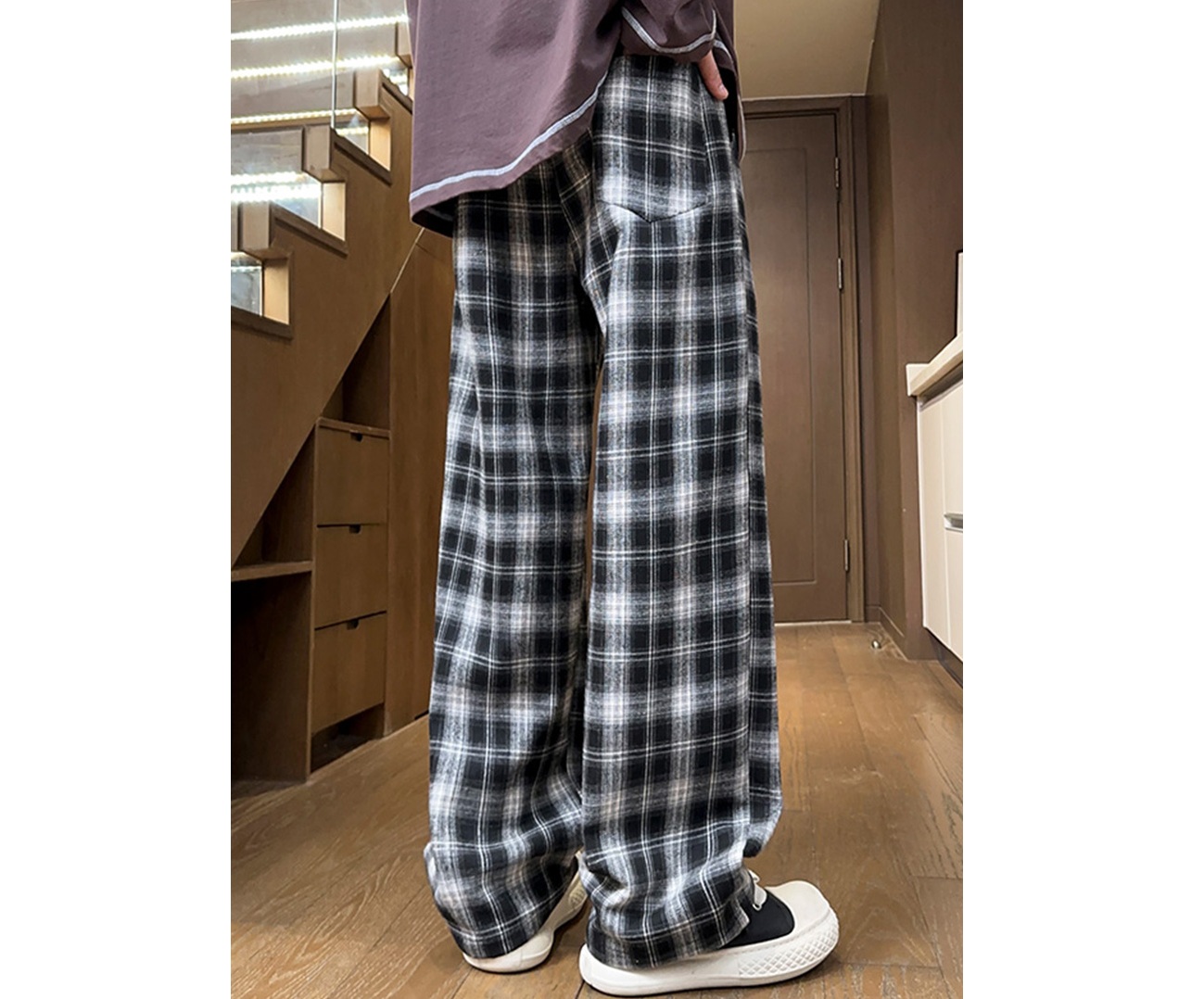 チェックパンツ ハッピーハート ワイドチェックパンツ