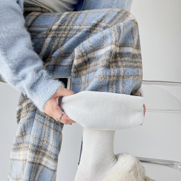 チェックパンツ あったかチェック柄ワイドパンツ