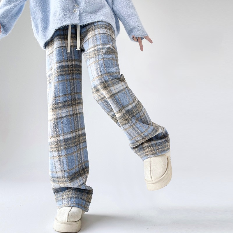 チェックパンツ あったかチェック柄ワイドパンツ