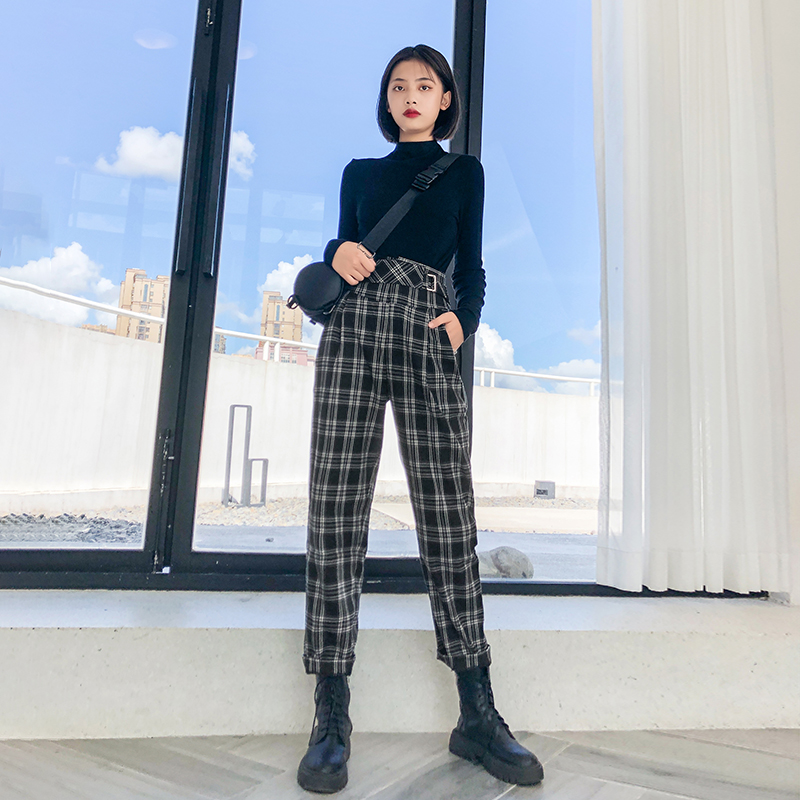 チェックパンツ スタイリッシュ 格子柄 テーパードパンツ