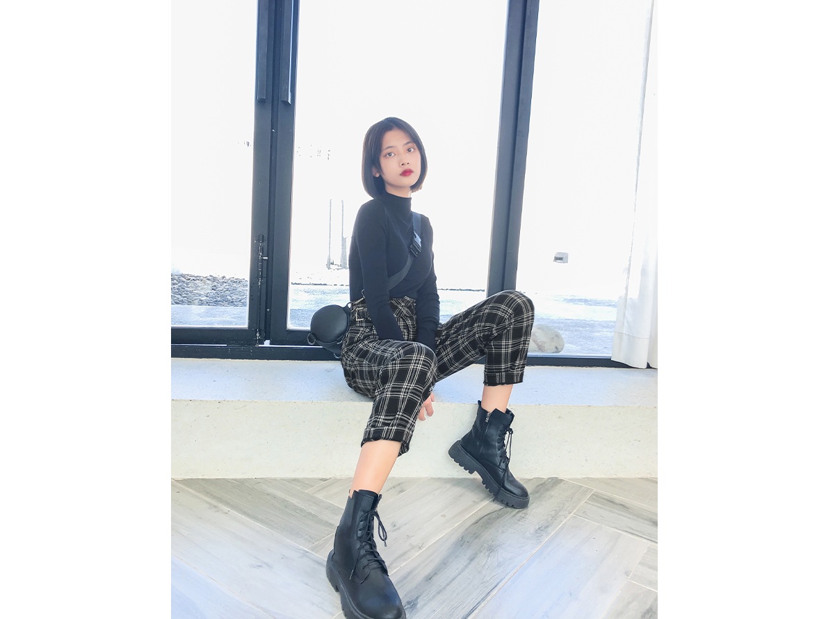 チェックパンツ スタイリッシュ 格子柄 テーパードパンツ