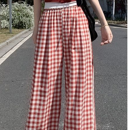 チェックパンツ チェックパンツ ゆったりワイドギンガムパンツ