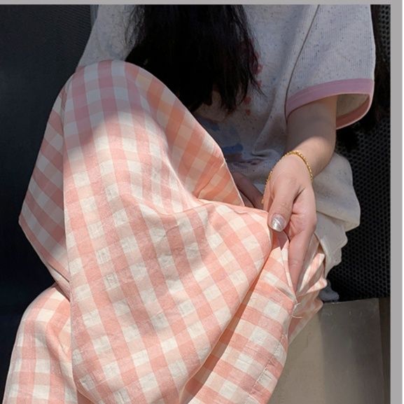 チェックパンツ チェックパンツ ゆったりワイドギンガムパンツ