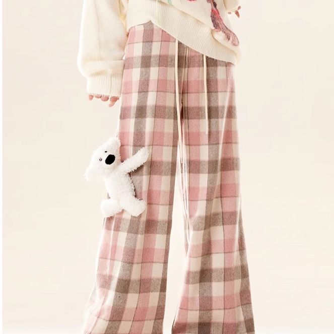 チェックパンツ ゆったりワイドチェックパンツ