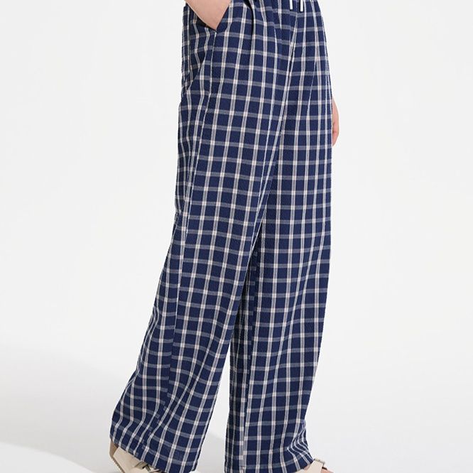 チェックパンツ チェックパンツ 涼やかリラックスワイドパンツ