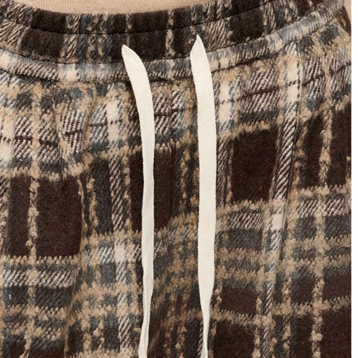 チェックパンツ チェックパンツ ふわもこ格子柄リラックスパンツ