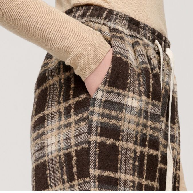 チェックパンツ チェックパンツ ふわもこ格子柄リラックスパンツ