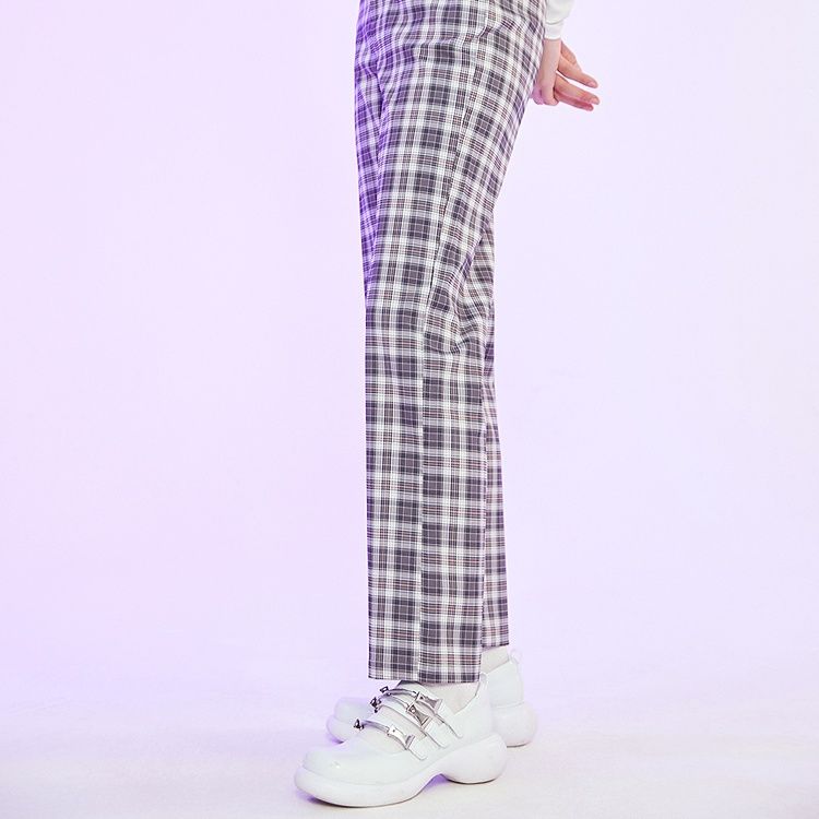 チェックパンツ チェックパンツ すっきり美脚ストレートパンツ