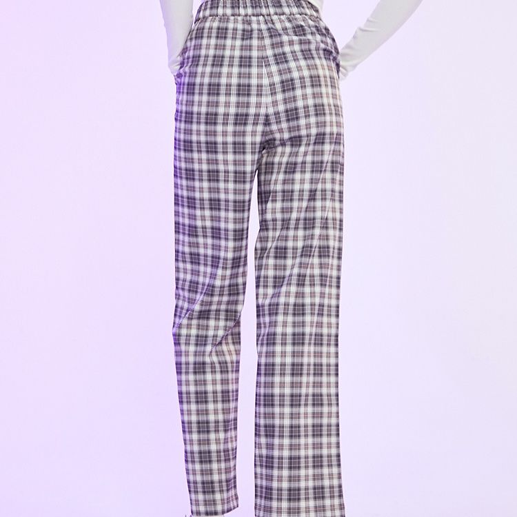 チェックパンツ チェックパンツ すっきり美脚ストレートパンツ