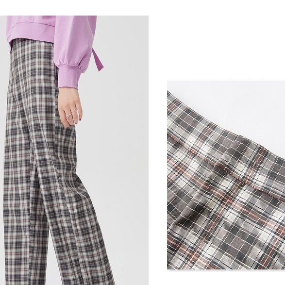 チェックパンツ チェックパンツ すっきり美脚ストレートパンツ
