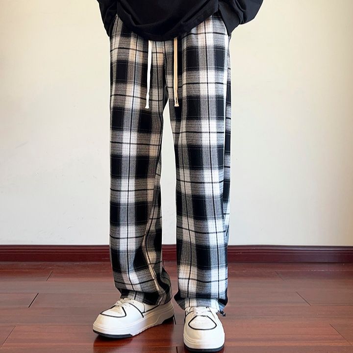 チェックパンツ チェックパンツ 格子柄リラックスストレートパンツ