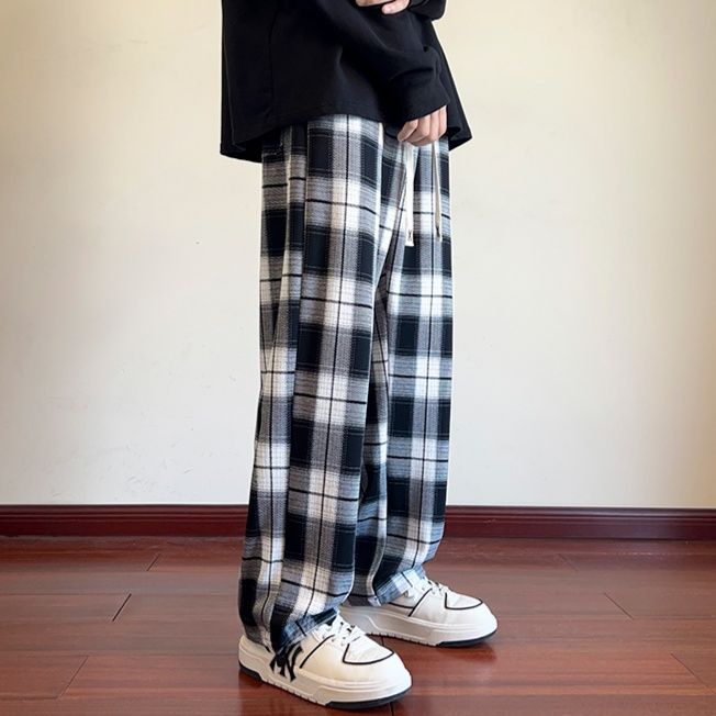 チェックパンツ チェックパンツ 格子柄リラックスストレートパンツ
