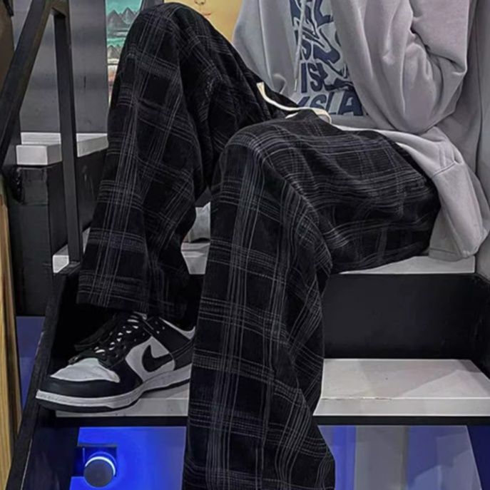 チェックパンツ チェックパンツ ゆったり格子柄ワイドパンツ