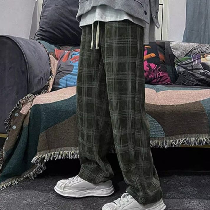 チェックパンツ チェックパンツ ゆったり格子柄ワイドパンツ