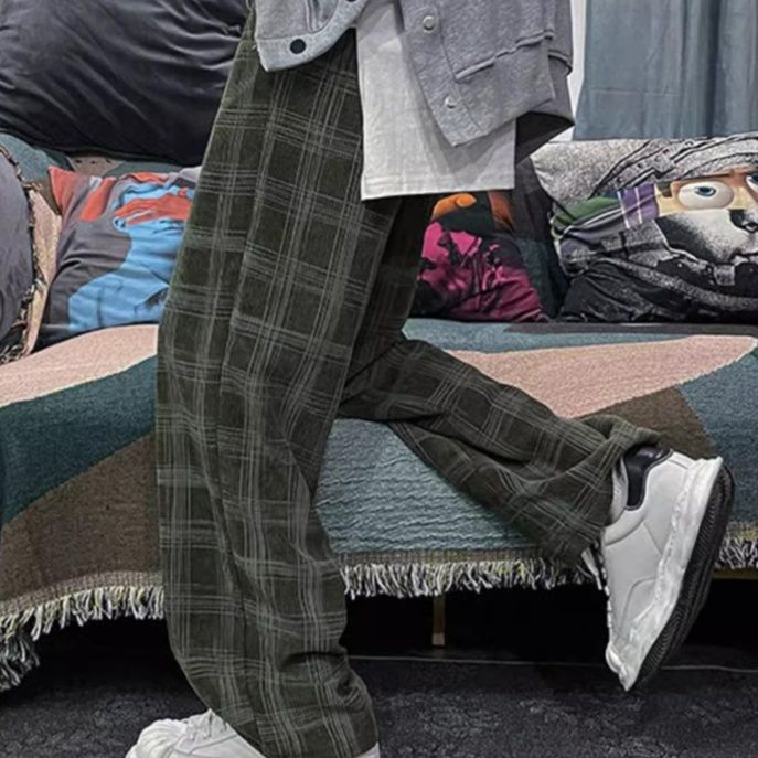 チェックパンツ チェックパンツ ゆったり格子柄ワイドパンツ