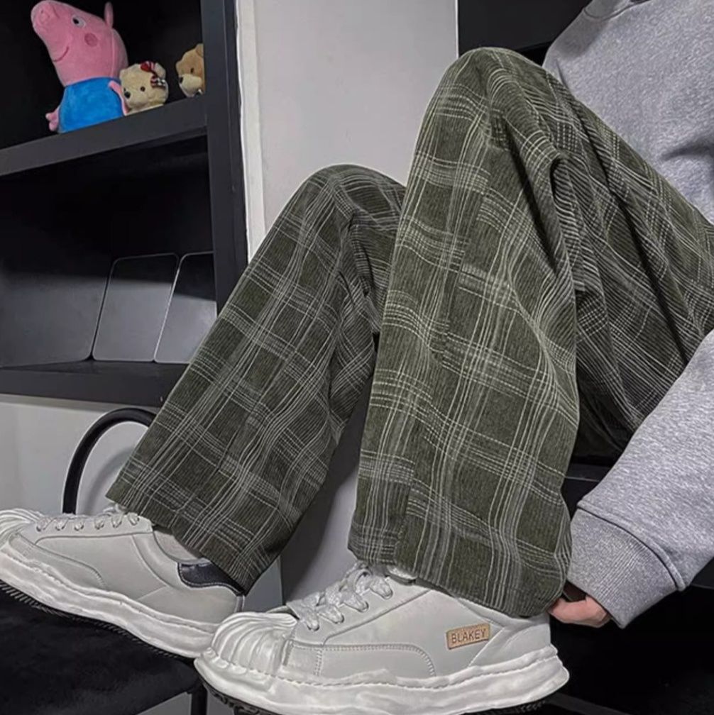 チェックパンツ チェックパンツ ゆったり格子柄ワイドパンツ
