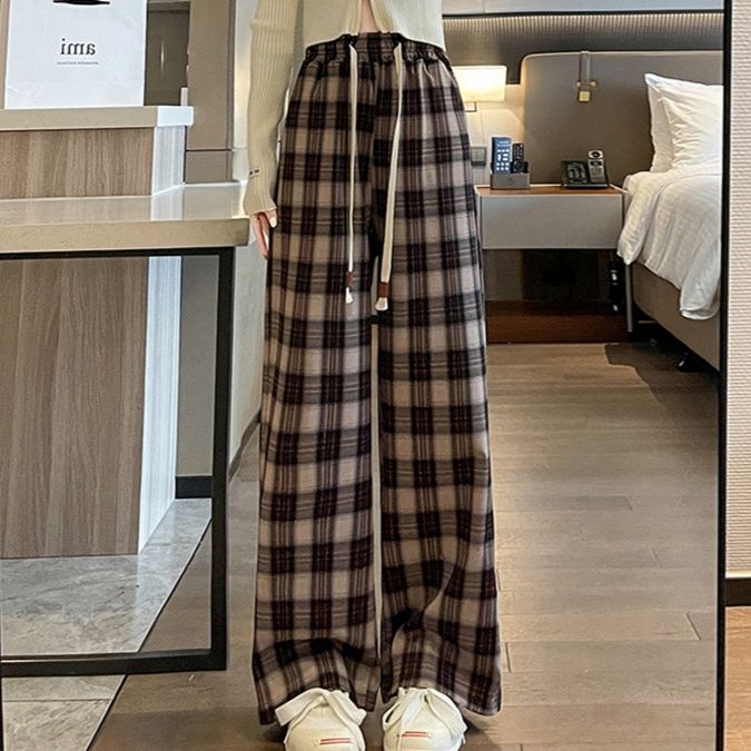 チェックパンツ チェックパンツ 伝統格子ゆったりワイドパンツ