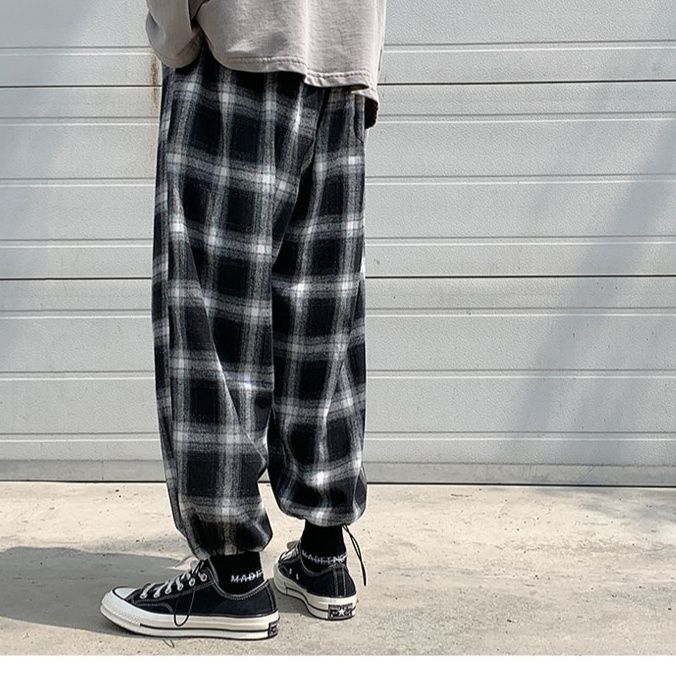 チェックパンツ チェックパンツ ゆったりチェックジョガーパンツ