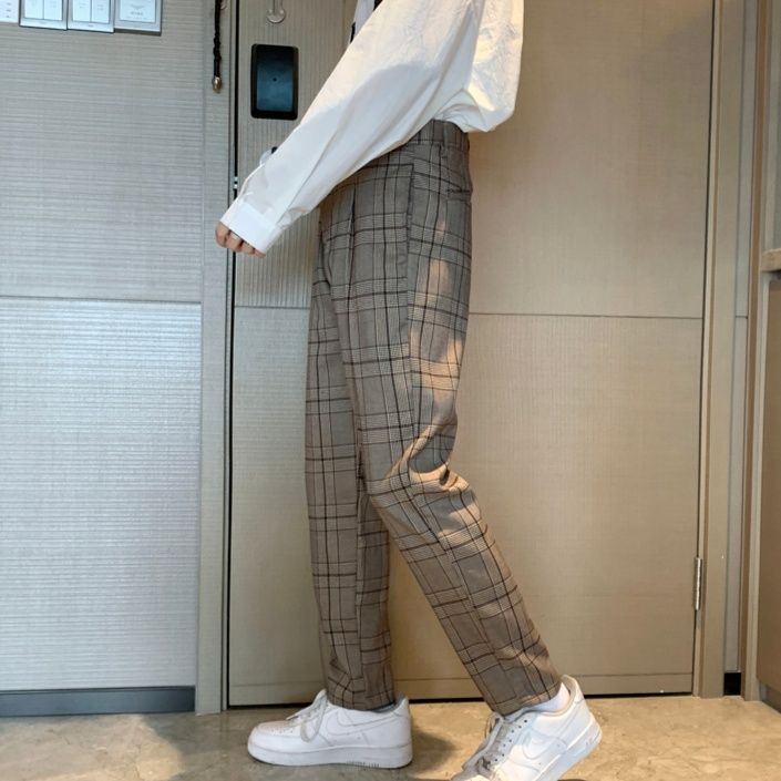 チェックパンツ チェックパンツ 四角格子サスペンダー付きスラックス