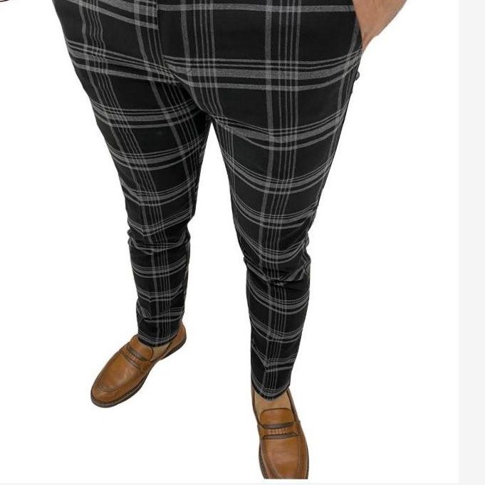 チェックパンツ チェックパンツ 洗練格子柄スリムテーパードパンツ