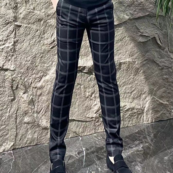 チェックパンツ チェックパンツ 格子柄すっきりテーパードパンツ