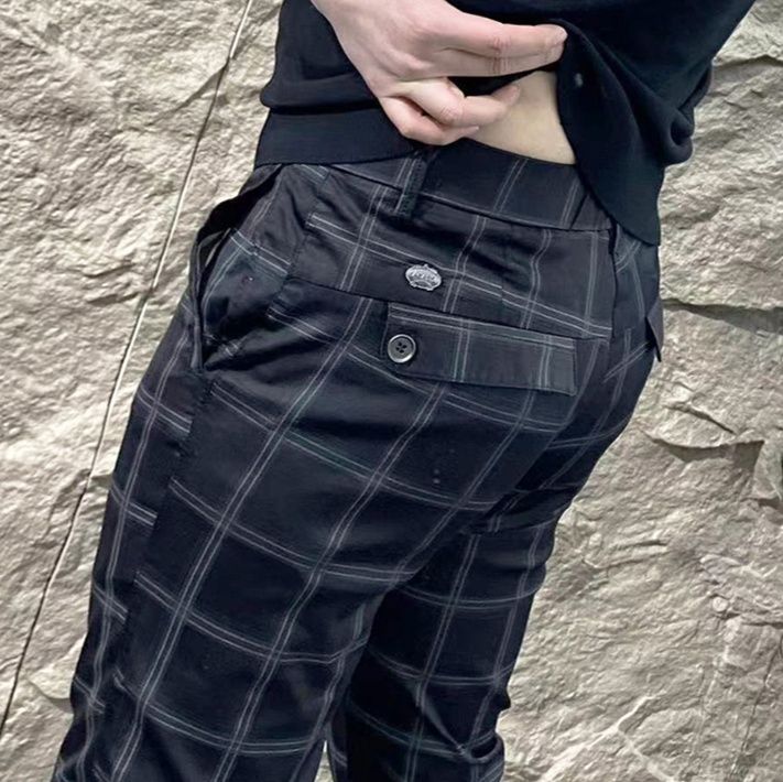チェックパンツ チェックパンツ 格子柄すっきりテーパードパンツ