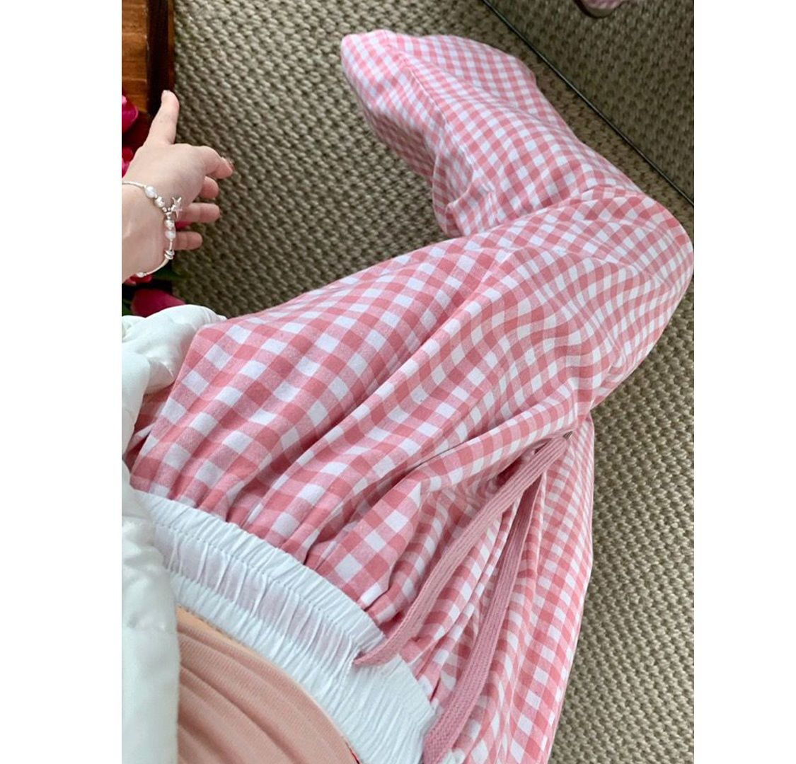 チェックパンツ ゆったりシルエット ギンガムチェックワイドパンツ