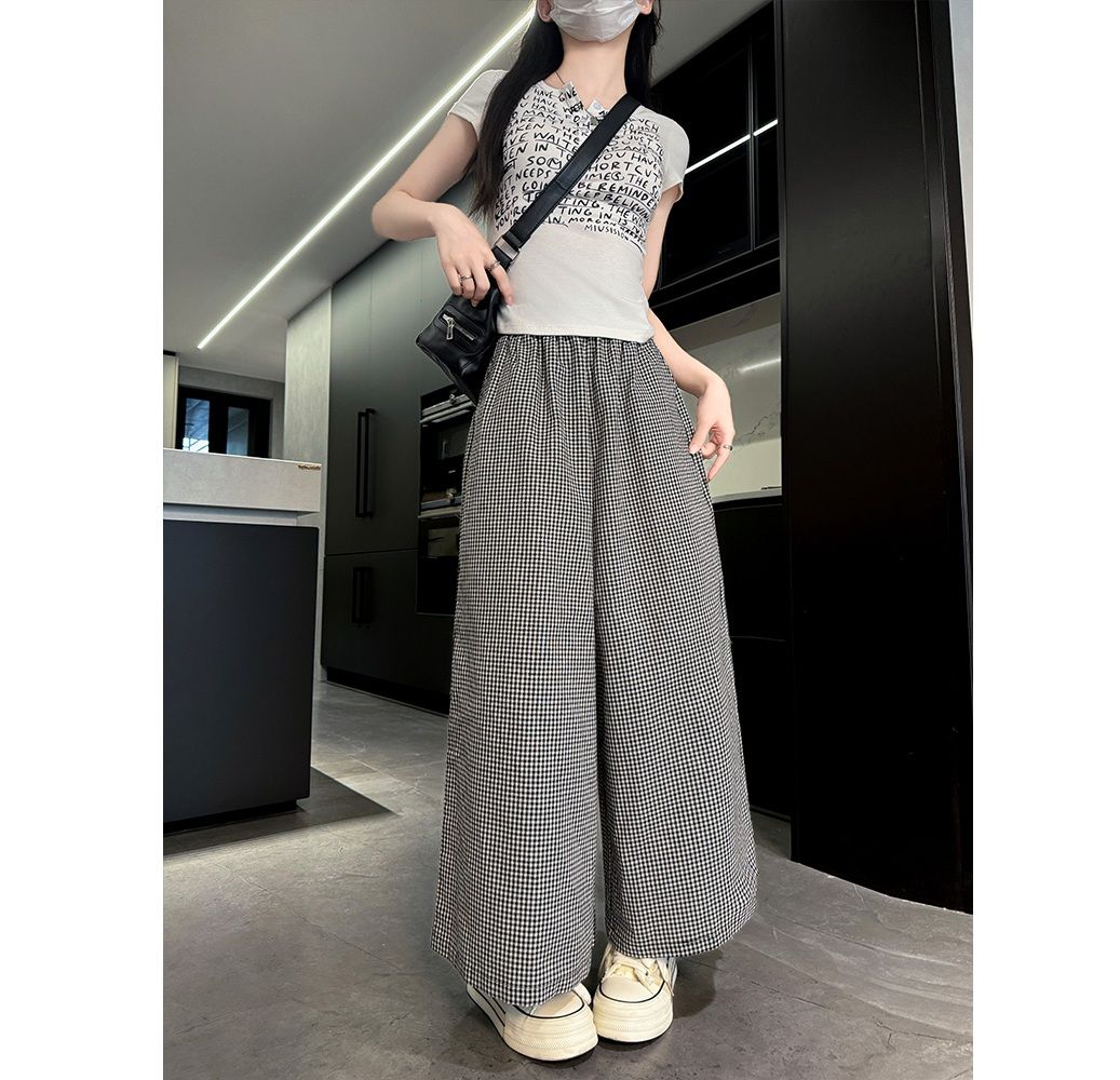 チェックパンツ ゆったりシルエットギンガムチェックパンツ