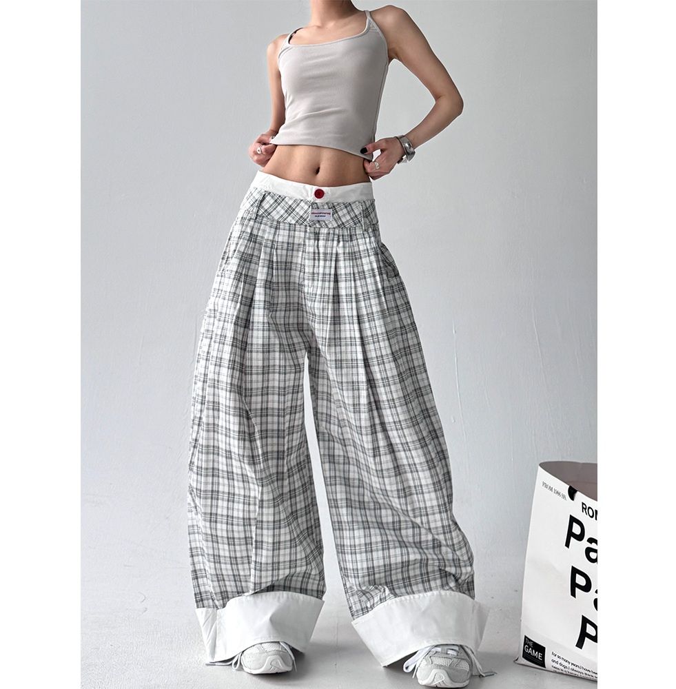 チェックパンツ デザイン性抜群 ゆったりチェックワイドパンツ