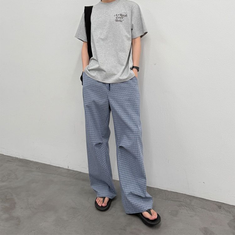 チェックパンツ 軽量チェック柄ワイドパンツ