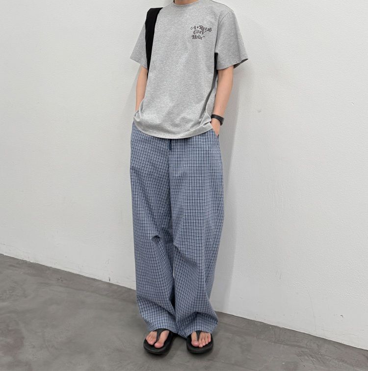 チェックパンツ 軽量チェック柄ワイドパンツ