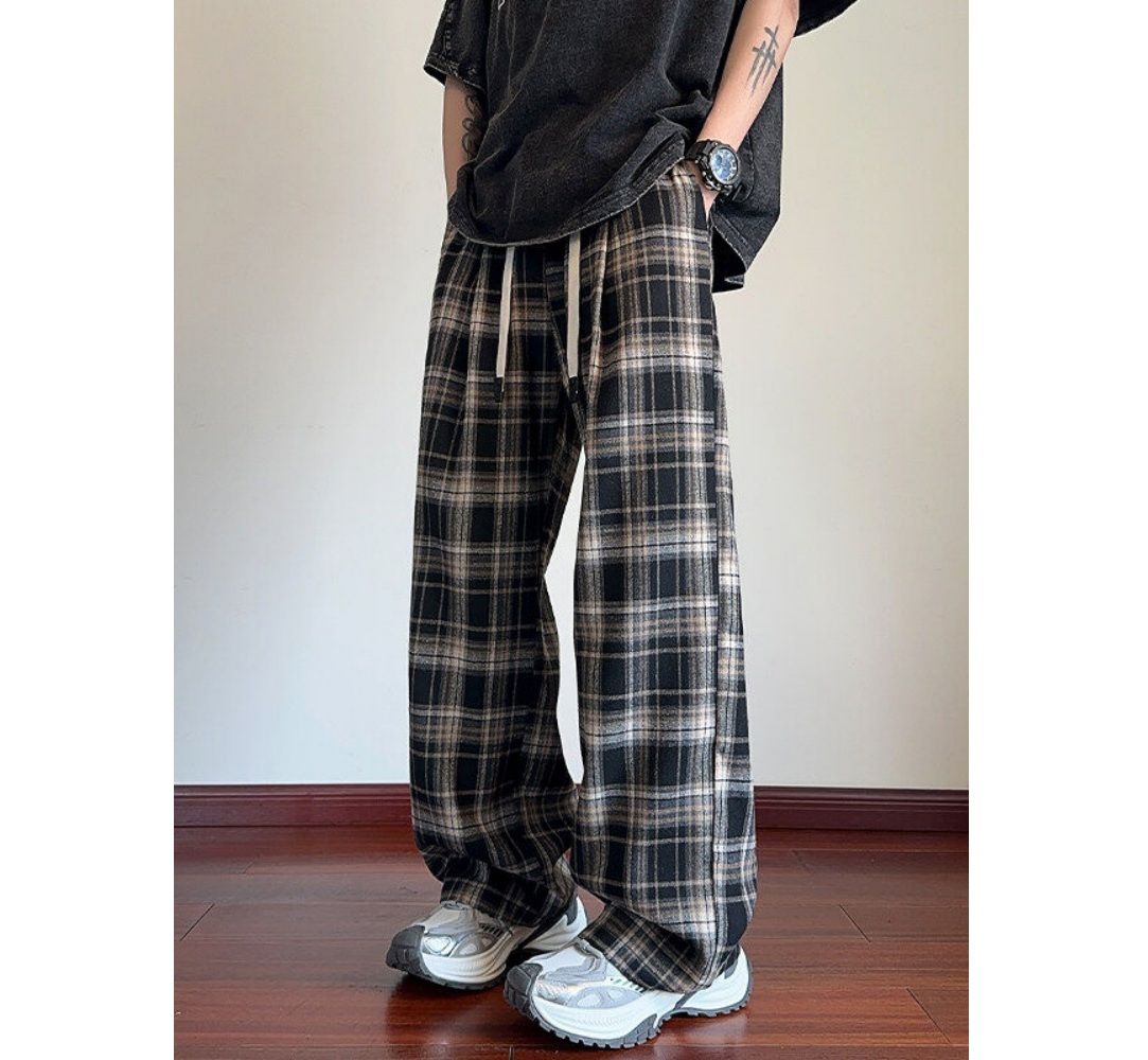 チェックパンツ レトロなデザイン ゆったりチェックパンツ