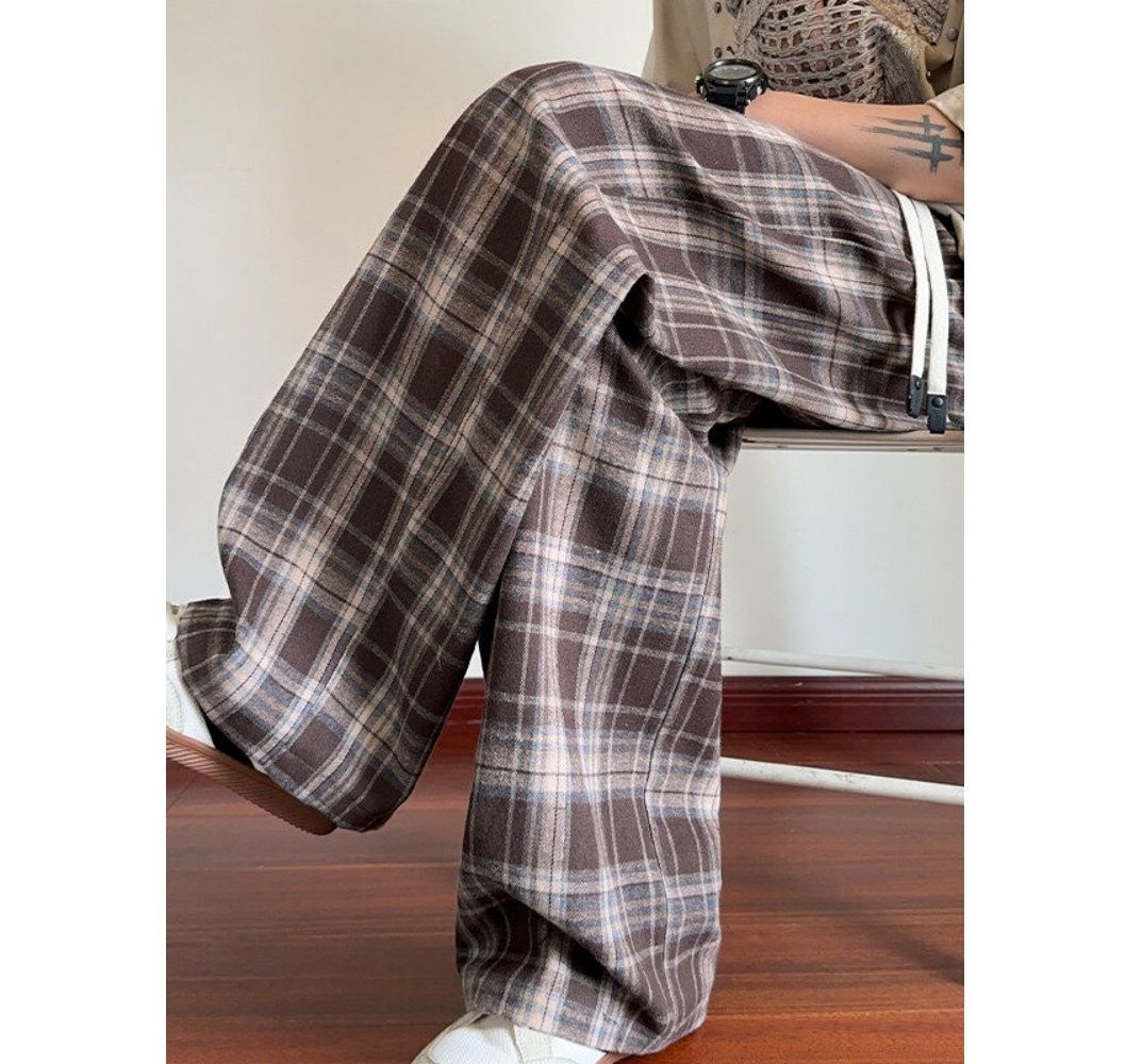 チェックパンツ レトロなデザイン ゆったりチェックパンツ
