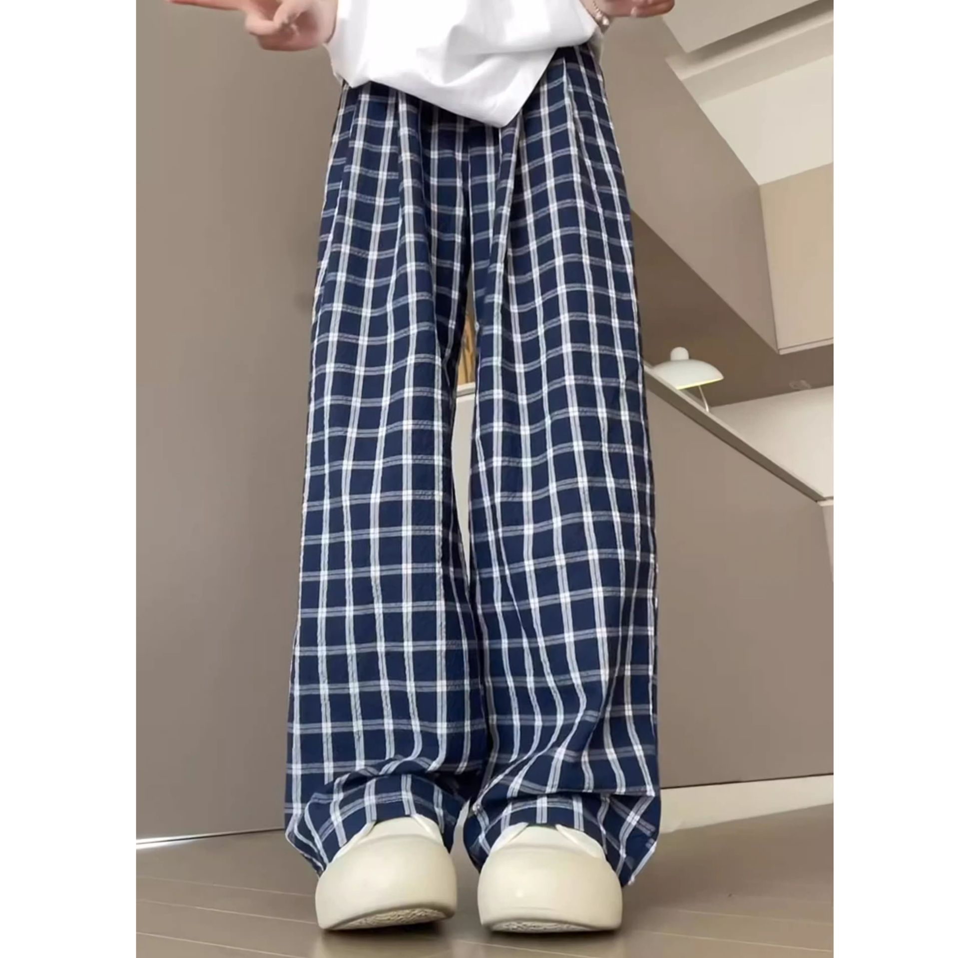 チェックパンツ 大きいサイズ対応ゆったりチェックワイドパンツ