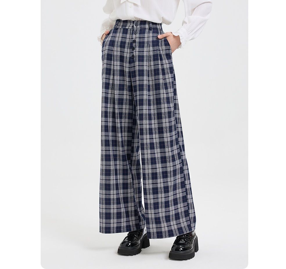 チェックパンツ クラシックチェック柄ワイドパンツ
