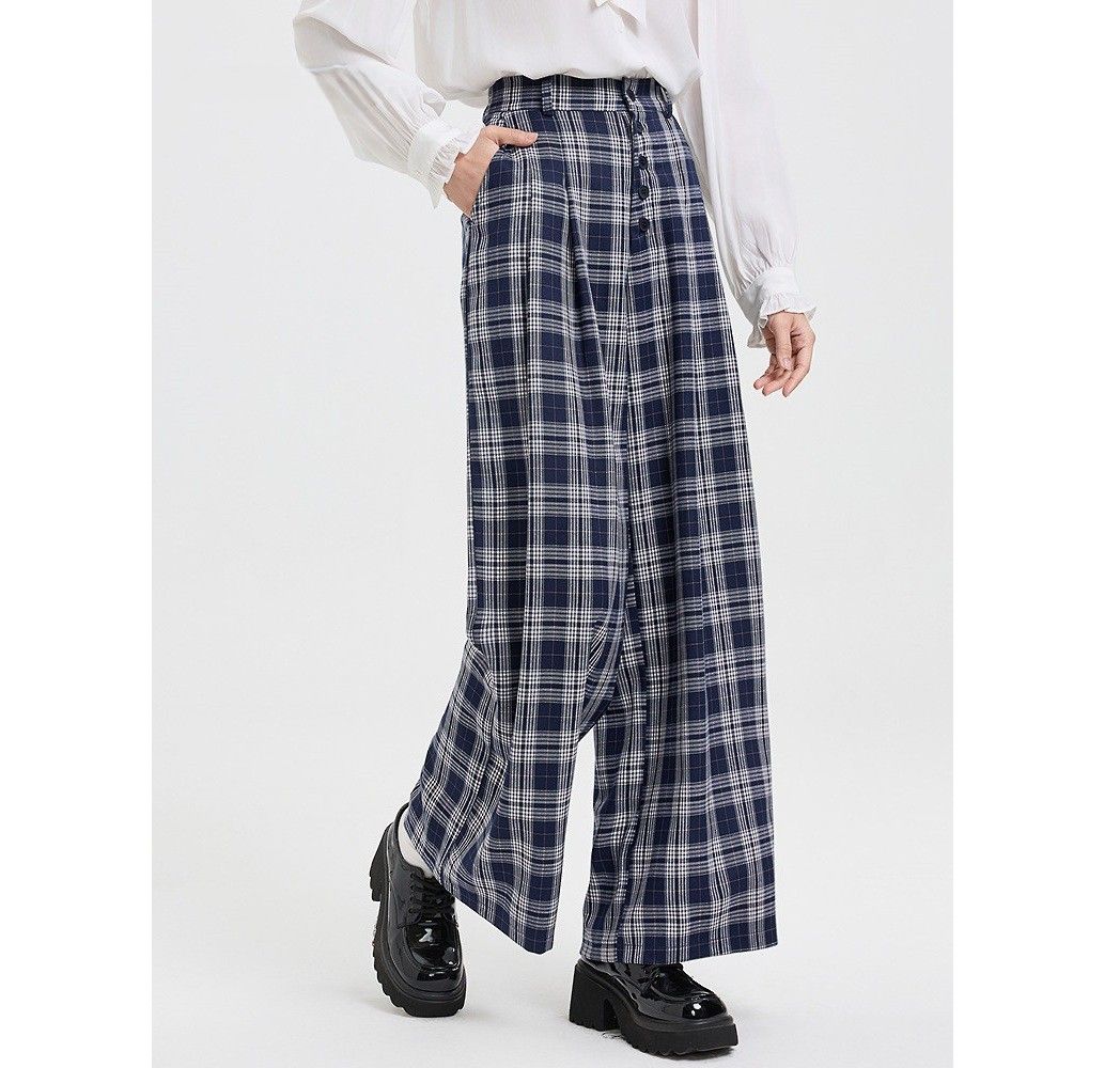 チェックパンツ クラシックチェック柄ワイドパンツ