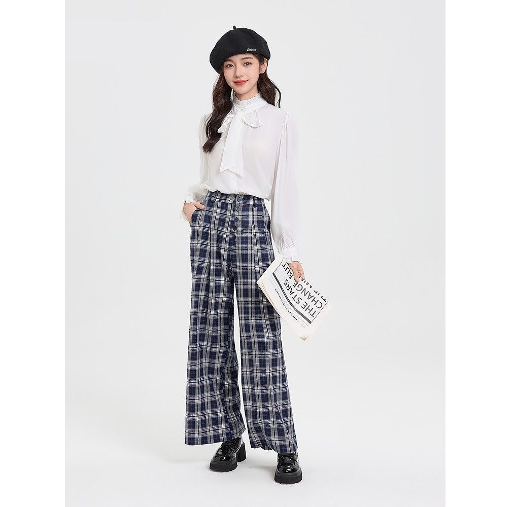 チェックパンツ クラシックチェック柄ワイドパンツ