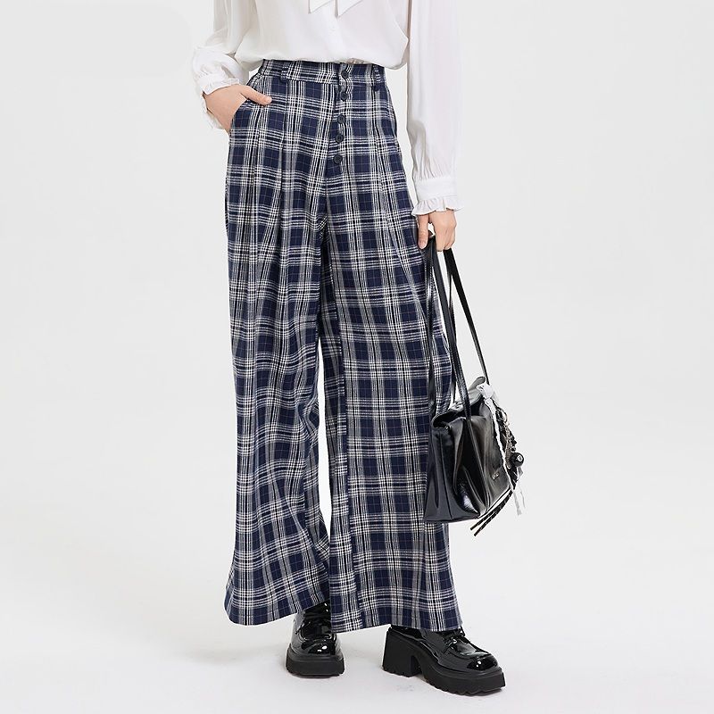 チェックパンツ クラシックチェック柄ワイドパンツ