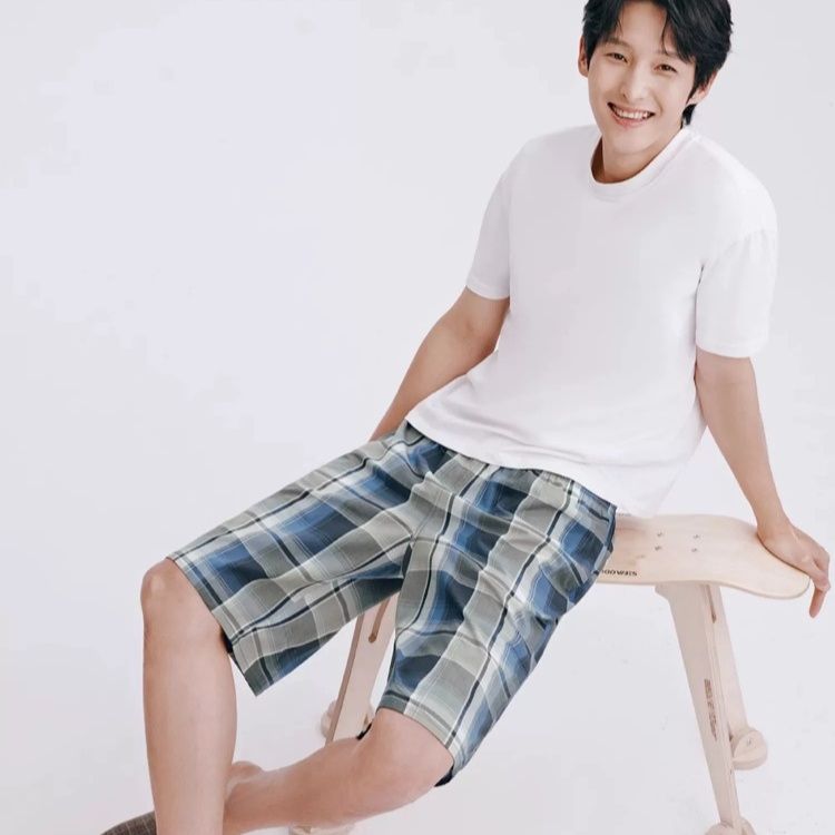 チェックパンツ 純綿格子柄リラックスショートパンツ