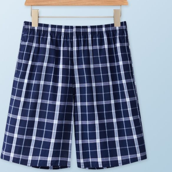チェックパンツ 純綿格子柄リラックスショートパンツ