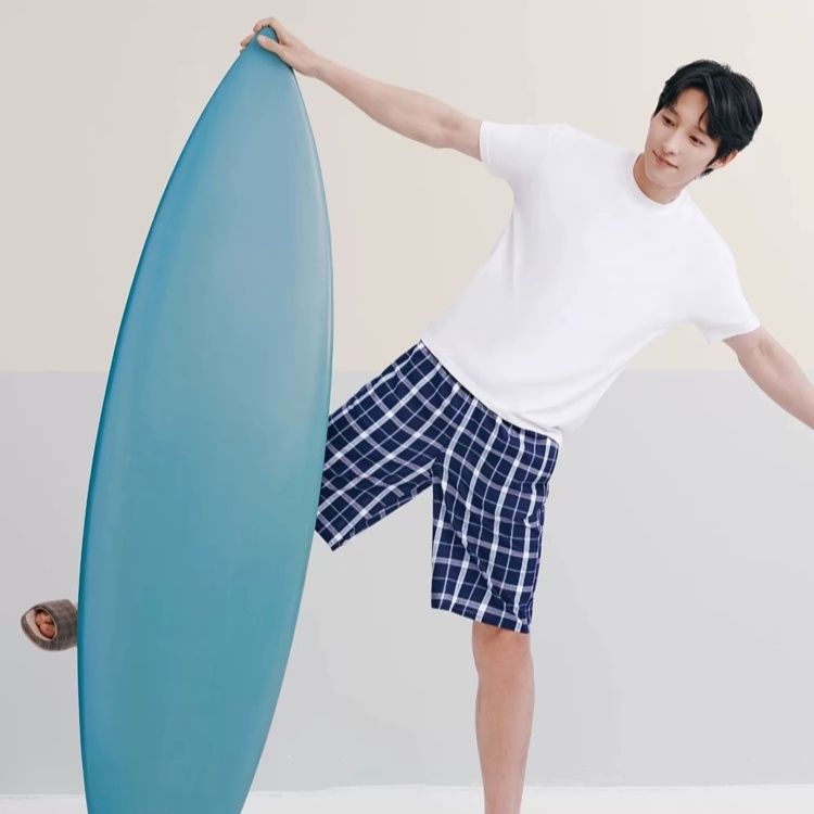 チェックパンツ 純綿格子柄リラックスショートパンツ