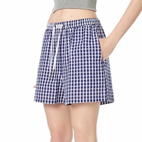チェックパンツ 格子柄リラックスショートパンツ