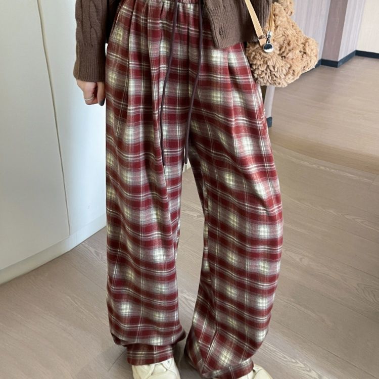 チェックパンツ ゆったりタータンチェックワイドパンツ